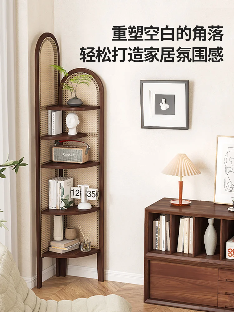 

Primary color solid wood rattan corner rack living room wall corner cabinet modern simple dining room corner triangle drop