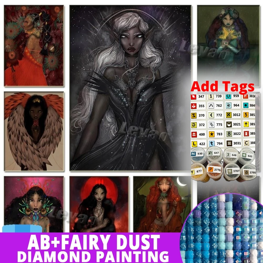 

With Symbol Sticker AB Diamond Painting Woman Dark Gothic Art Full Square Round Cross Stitch Kits Embroidery Sale Rhinestone Mos
