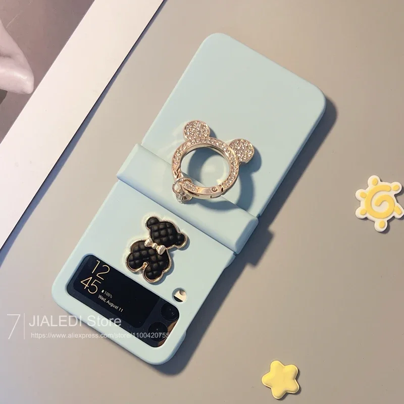 Rhinestone Ring Cute Rabbit Hinge Phone case For Samsung Galaxy Z Flip 3 4 5 6 flip6 7 7FE zflip5 Cover