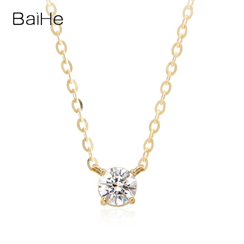 

BAIHE Solid 14K Yellow Gold H/SI Natural Diamond Round Necklace Women Everyday Wear Fine Jewelry Making Ronde ketting สร้อยคอกลม