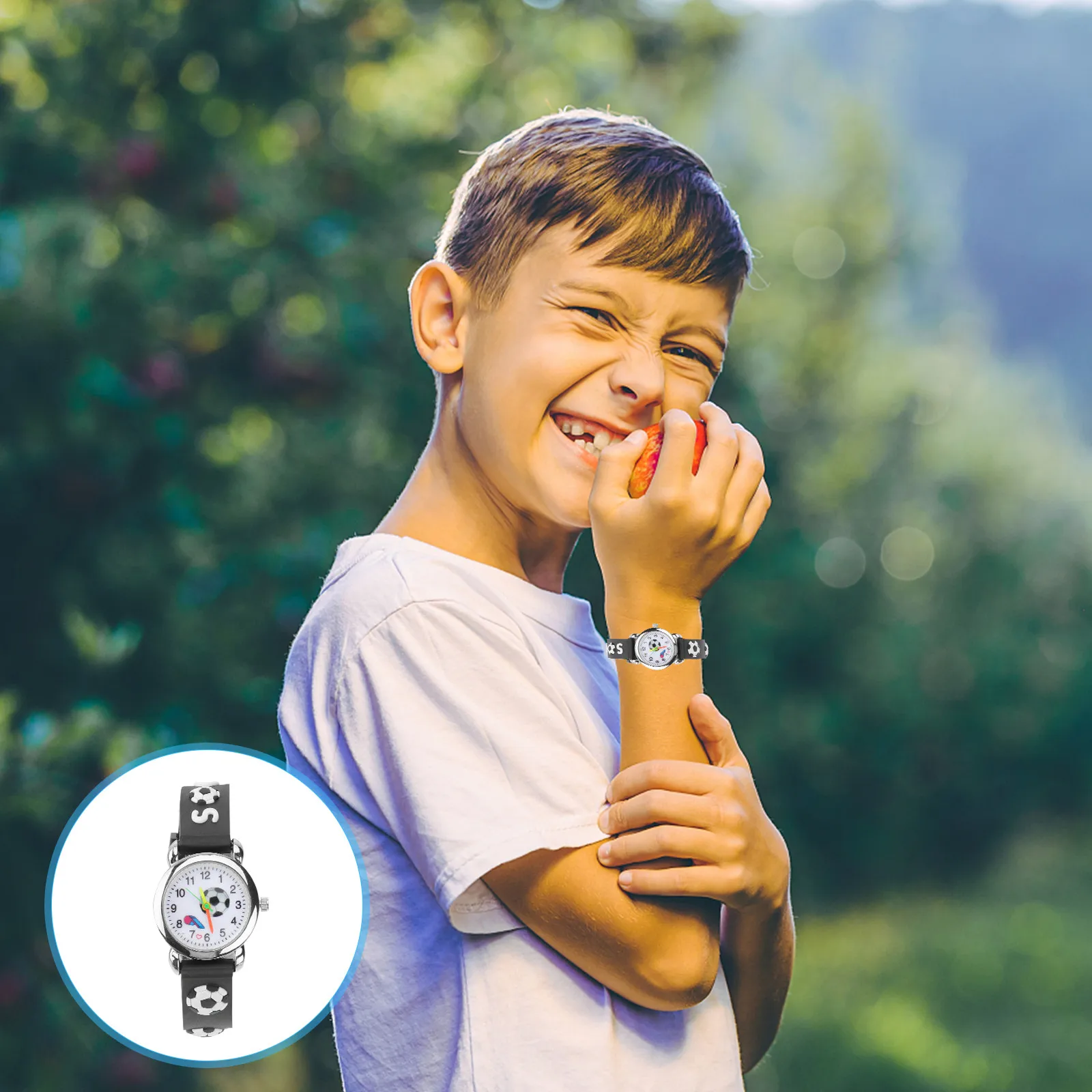 ساعة كرة قدم للأطفال كارتونية من السيليكون كوارتز للأطفال، ساعات معصم لطيفة للجنسين، هدية متينة باللون الأسود للأولاد والبنات