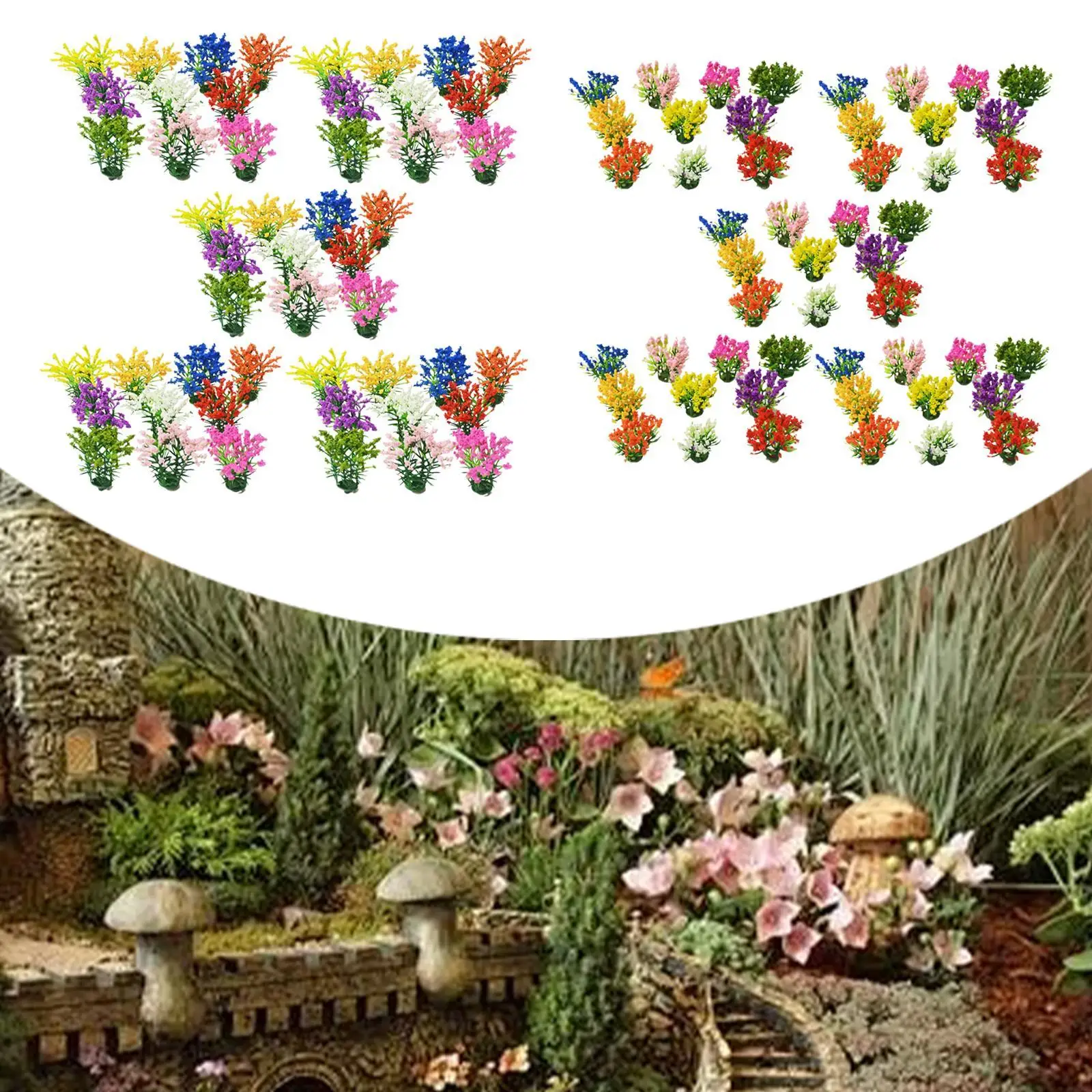 

50 Pieces Miniature Flower Cluster, Model Scenery Kit, Miniature Static Scenery Model for Model Building, Architectural Model