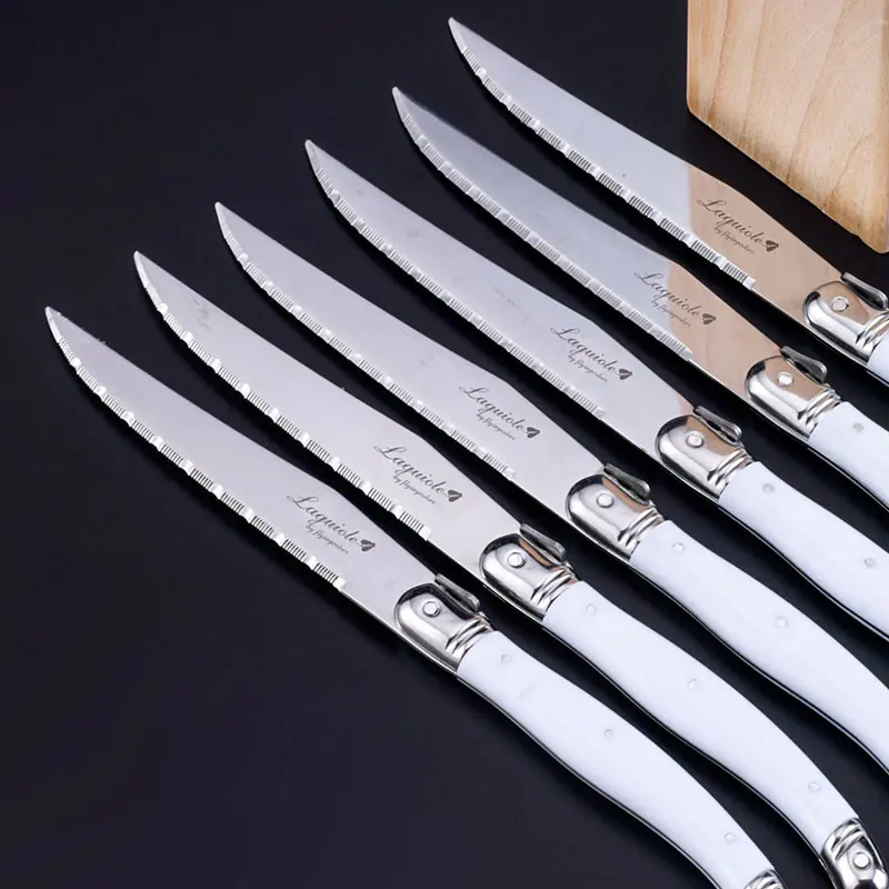6-8pcs Stainless Steel Steak Knife Set Laguiole Steak Knives Colorful White Table Dinner Knife Colorful Christmas Cutlery Black view 4