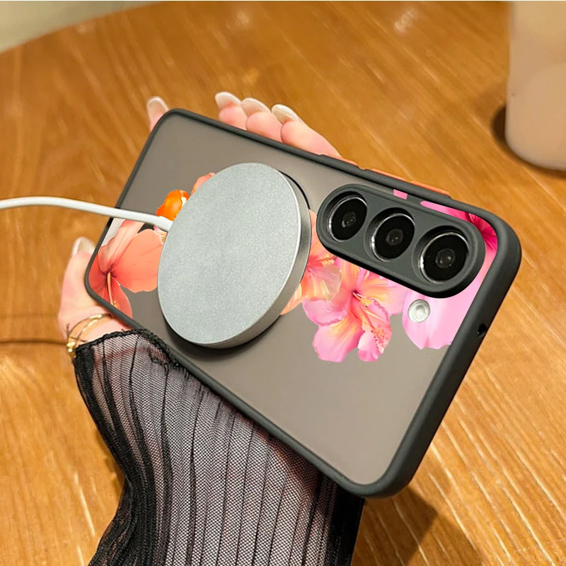 Чехол для телефона с цветочным принтом для Samsung Galaxy S25 Edge S24 Plus S23 S22 Ultra S24 S23 FE A56 A36 A26 A16 A55 A35 A15 Магнитный чехол