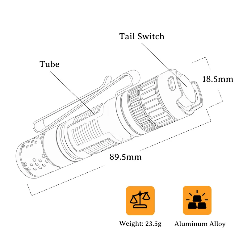 Jecklamp Bolt EDC LED Flashlight with 14500 Rechargeable Battery Super Bright 1100 Lumen Keychain Torch IP68 for Camping Emergen