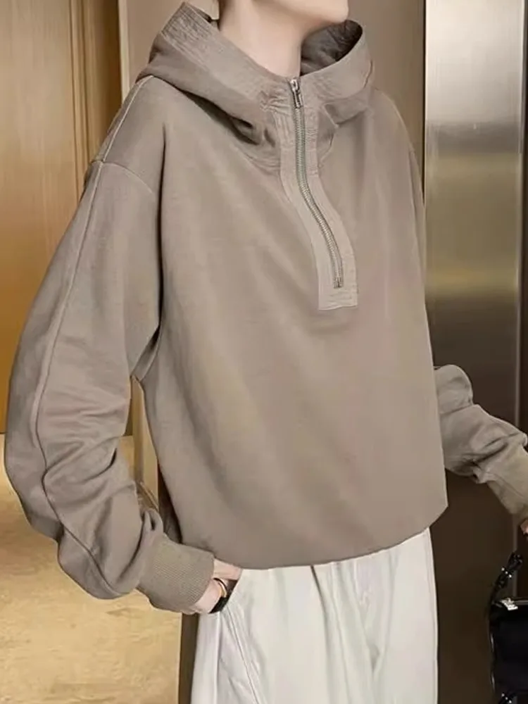 

Faionable Casual Hoodie Sweatirt f Zip Design Ele Commute Loose Top Outerwear Korean Sle Long Sve Regular Fit