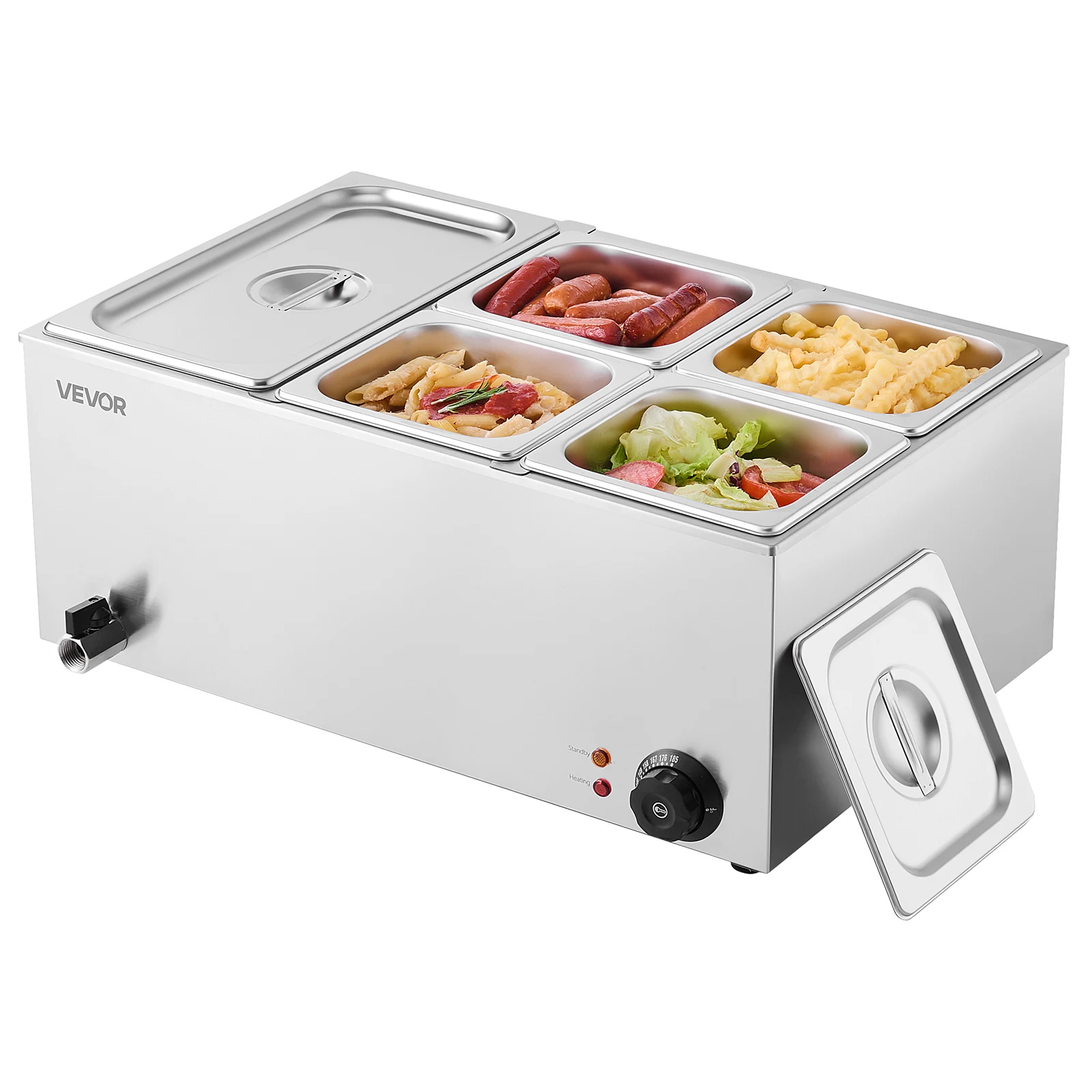 SucceBuy 24QT 5 sartenes calentador de alimentos comercial mesa de vapor eléctrica 1200W encimera profesional Buffet Bain Marie de acero inoxidable