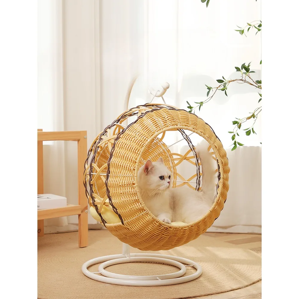 

Rattan cat nest winter warm balcony swing pet four seasons universal cat bed cat cradle house super large hanging basket