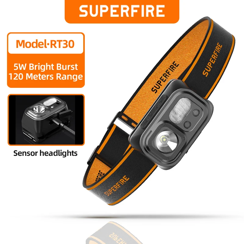 

SUPERFIRE RT30 Sensor LED Headlamp Induction COB Headlight Type-C Rechargeable Head Flashlight With Red/White 2000mAh Light