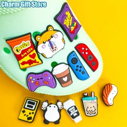 1 Uds Gamepad Snacks dijes para zapatos Takis Chettos accesorios para zapatos café Boba té zuecos pines controlador de juego decoraciones para zapatos