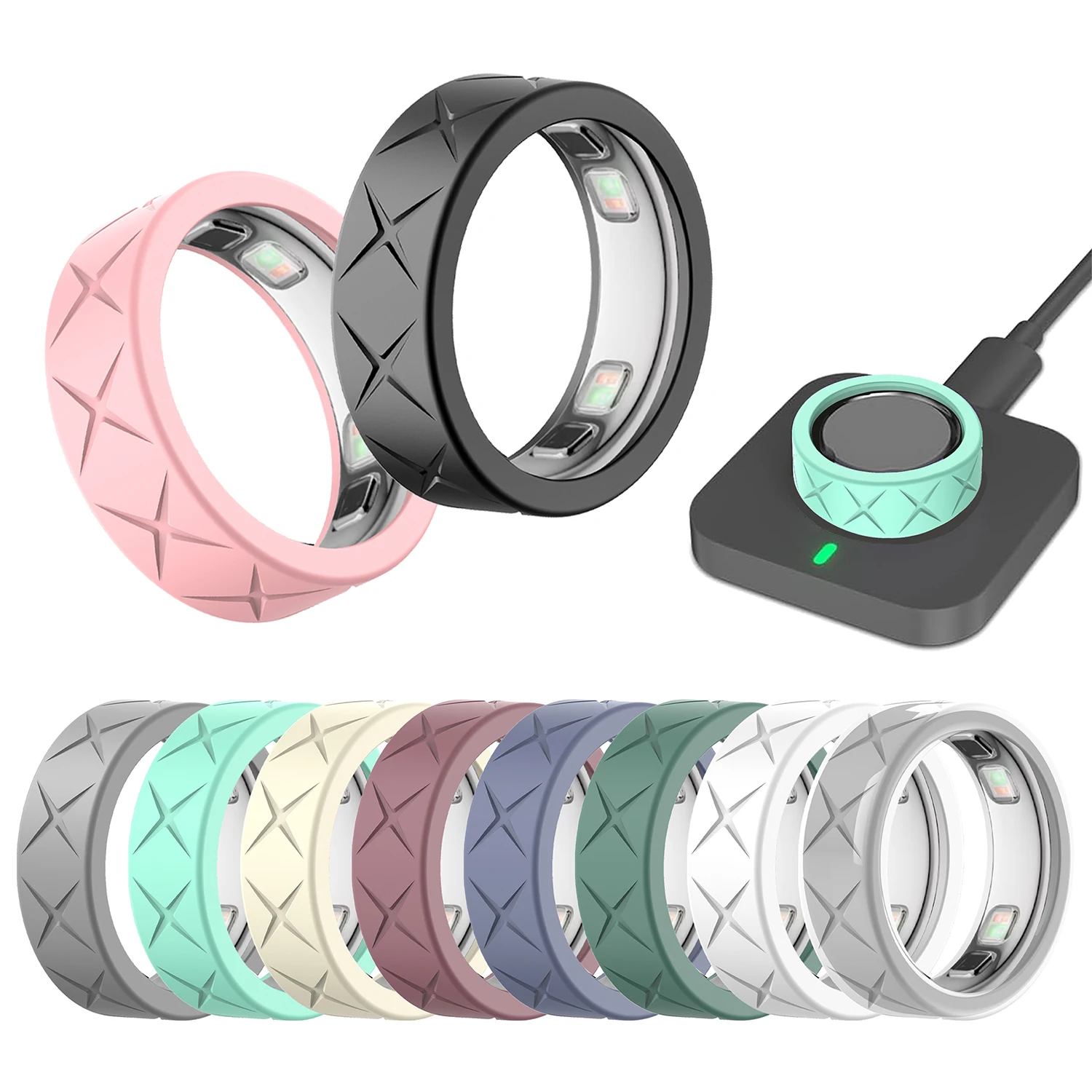 Wear‑Resistant Shockproof Silicone Ring Cover, Precise Sensor Cutout Soft Protector for Smart Ring Daily Protection
