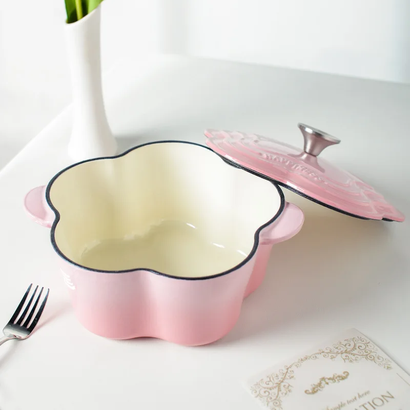 20cm Petal Cast Iron Dutch Oven Binaural Enamel Pot for Bake Bread and Casserole Dish Braising With Lid For All Heat Source