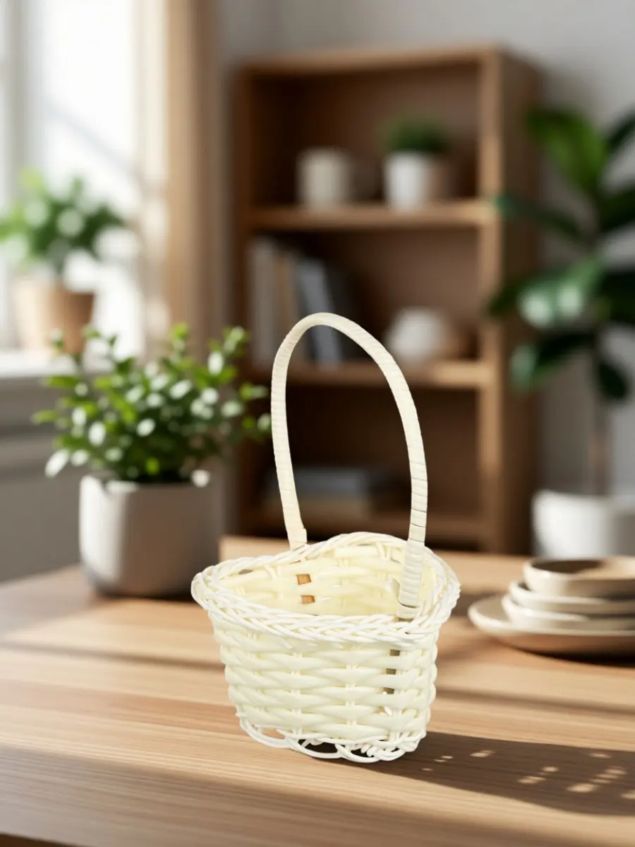 12Pcs Woven Flower Basket for Wedding Flower Girl Elegant Rustic Handle Basket Wedding Petal Container Party Decoration Supplies