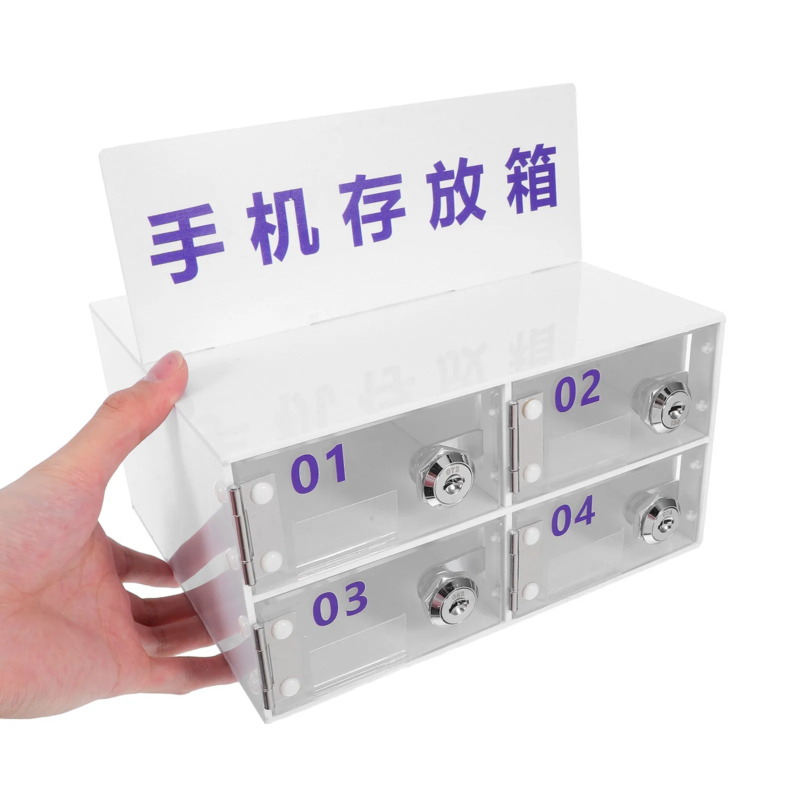 

Transparent Acrylic Phone Cabinet 4-Grid Organizer Secure Locking System Classroom Office Phone Holder Boxes Preservation Boxes