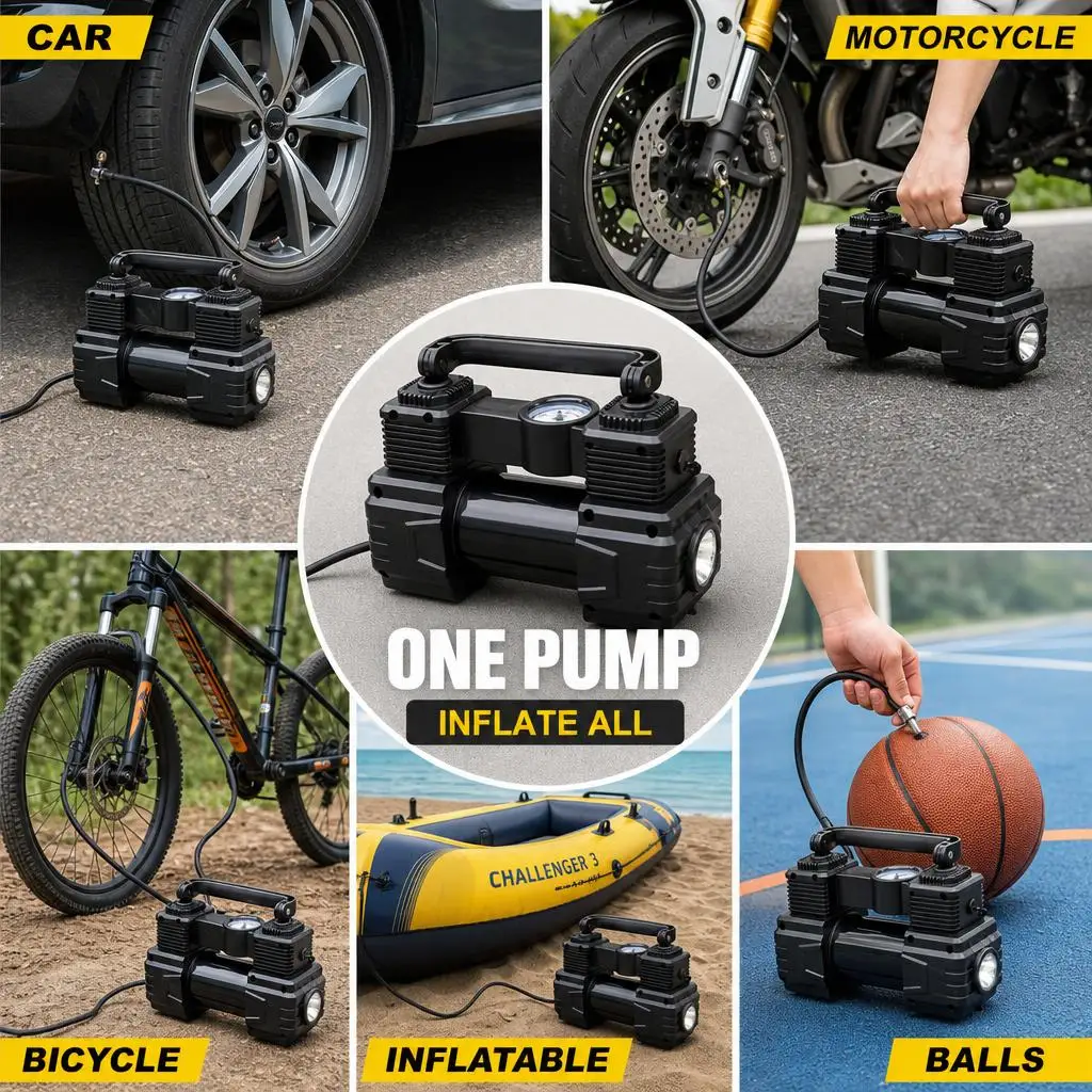 Air Pump Tire Inflator Portable Air Compressor 150 PSI 12V Fast Inflation Car Tyre Inflator With LED Light For All Vehicle