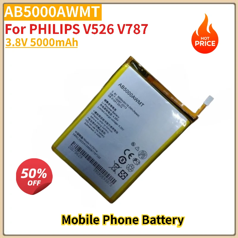 

High Quality AB5000AWMT Phone Battery 3.8V 5000mAh For PHILIPS V526 V787 Brand New Replacement Battery