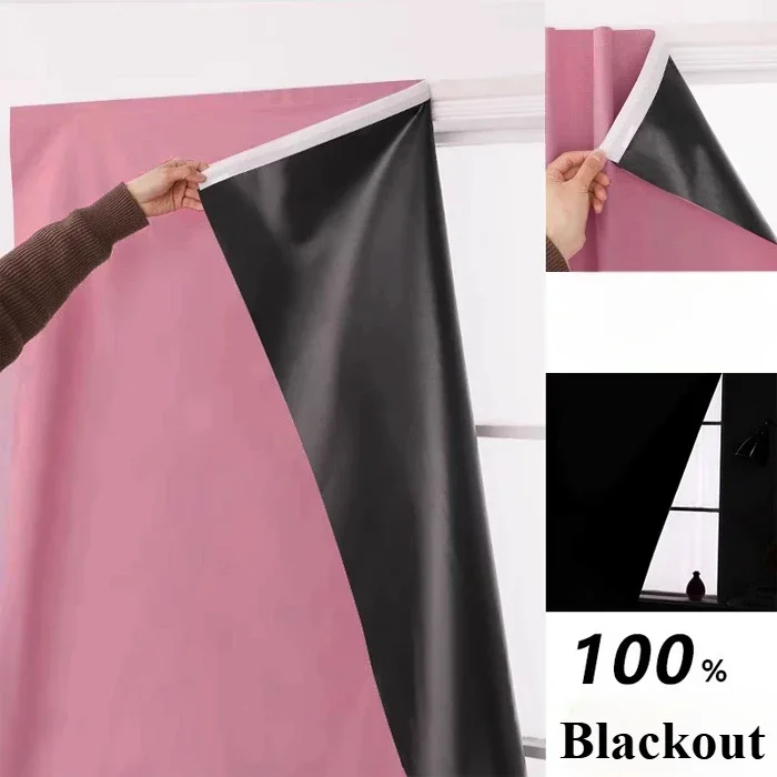 Einfache Installation, selbstklebende 100 % Verdunkelungsvorhänge für Wohnzimmer, kurze Vorhänge, Schlafzimmer, Küche, Trennwände, Schallschutz – Detail 11