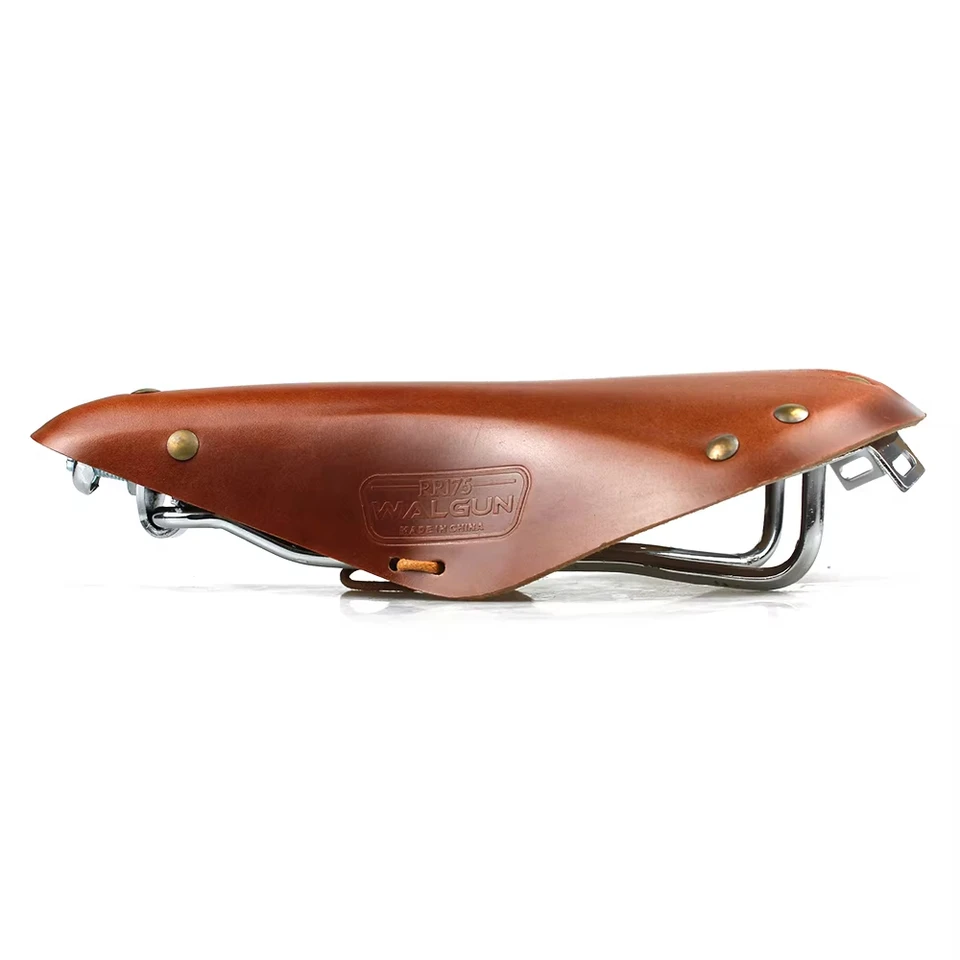 Retro Cowhide Leather Bike Saddle Wide Comfort Pressure Relief