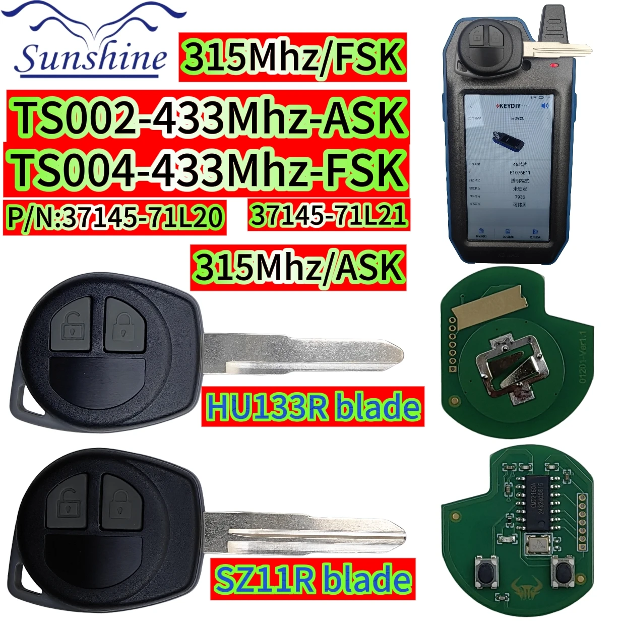 

2pieces 433/315Mhz ASK/FSK ID46 Chip Car Remote Key/PCB For Suzuki Swift SX4 ALTO Vitara Grand Vitara Ignis JIMNY Splash Fob