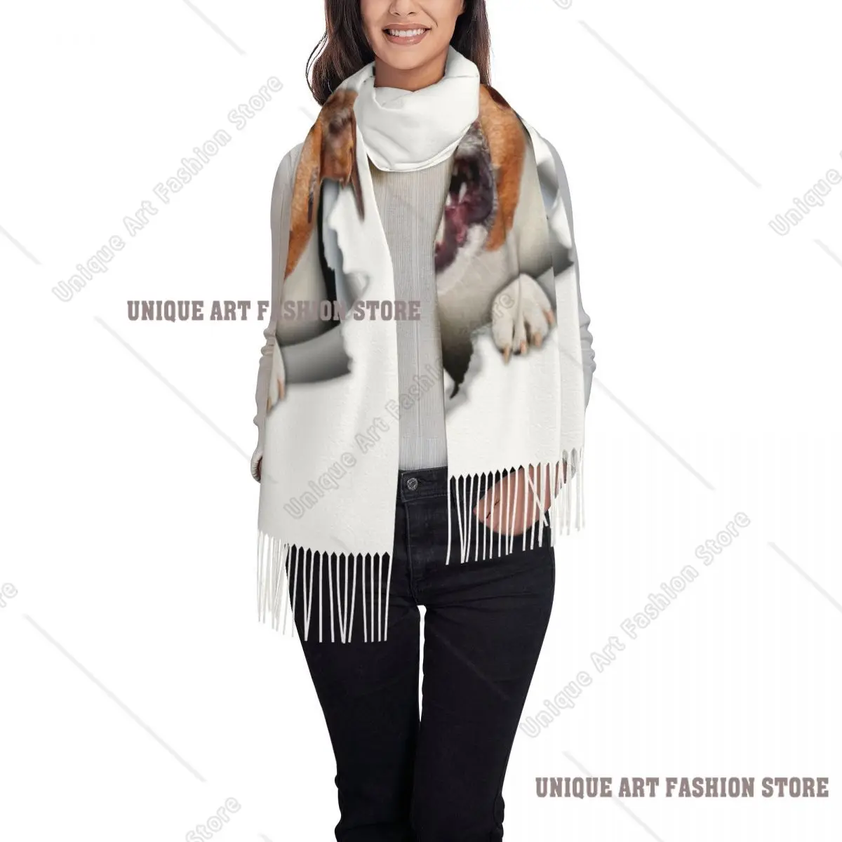 Personalizzato Jack Russell Terrier Sei Piedi Persone Sciarpa Nappa Donna Inverno Autunno Scialli Caldi Avvolge Sciarpe Femminili per Cani Carini