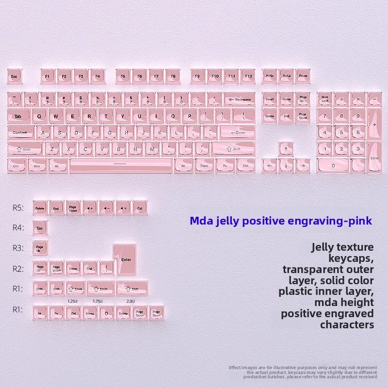 Jelly Pink Front Printed Keycaps MDA Profile 130 Keys Full Set PC Transparent Keycaps for Keyboard DIY