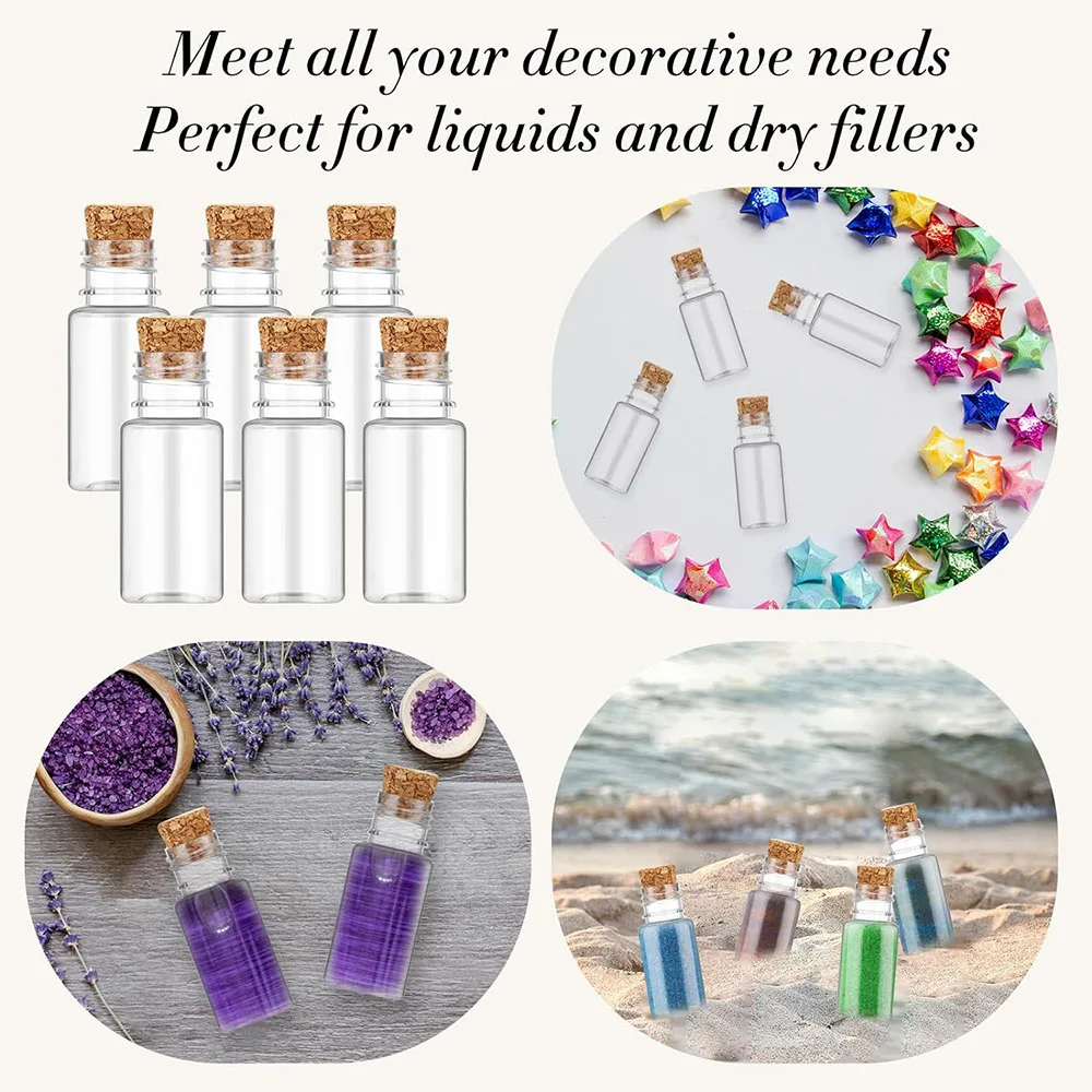 10ml Mini Plastic Bottles with Corks Tiny Clear Sand Art Bottles Wishing Vial for Wedding Birthday Party Decoration DIY Crafts