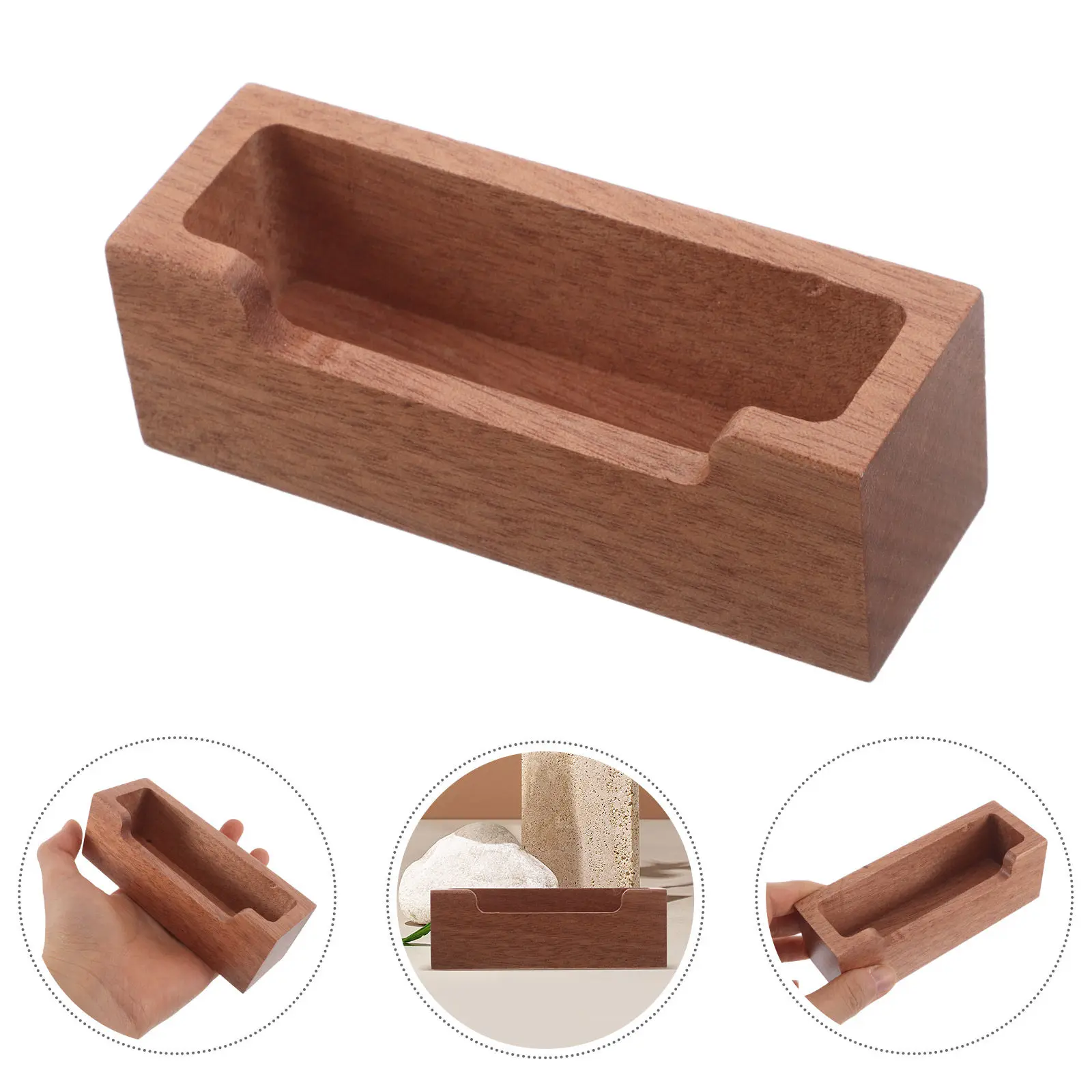 Wood Business Card Holder Light Brown Desktop Professional Name Card Stand Organizer Office Display Box Wooden Memo Storage Box
