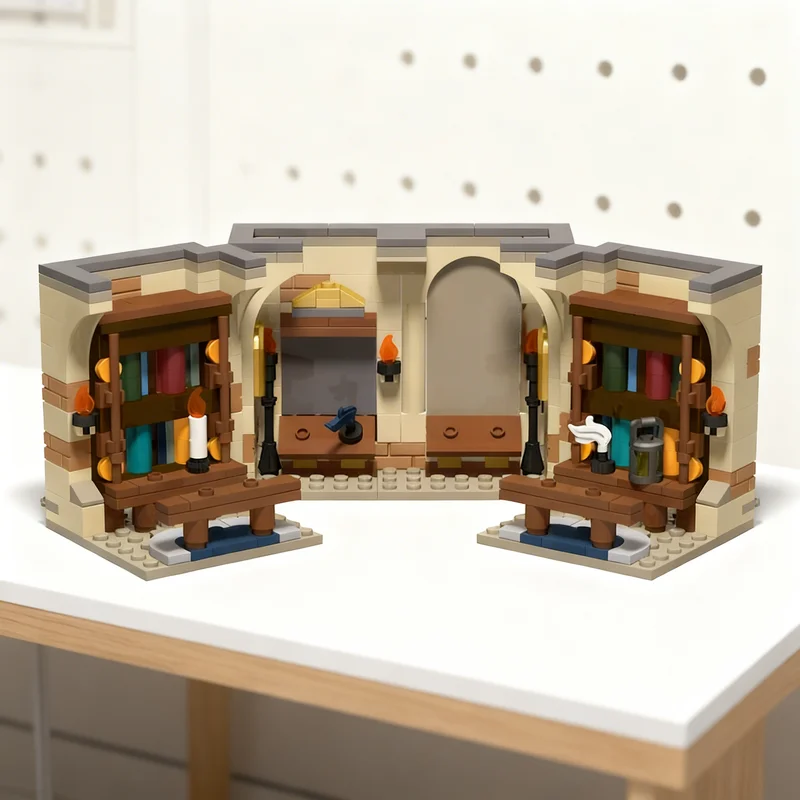 387 Piezas MOC Biblioteca de Hogwarts, Maqueta Modular de Calle, Bloques de Construcción de Modelo Harry, Juguete de Arquitectura, Idea de Regalo de Navidad, DIY Creativo