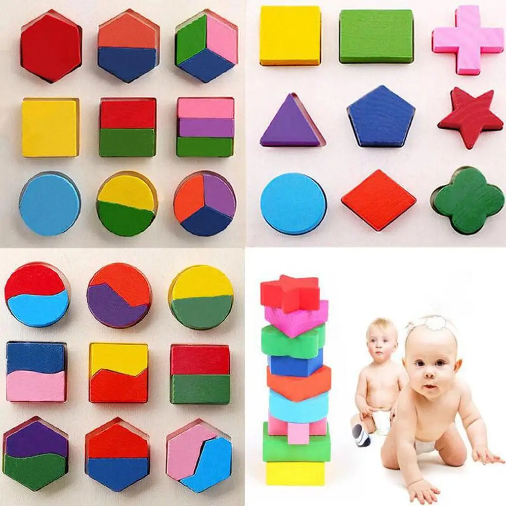 Rompecabezas de bloques de geometría de madera para niños, paquete de 3-4, # B