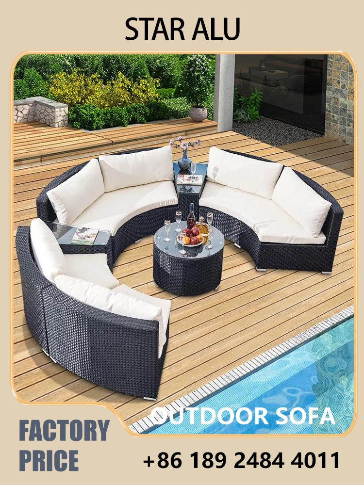 Outdoor Rattan Round Daybed Sofa Set，1.6m/1.8m Patio Wicker Furniture with Cushions & Pillows for Garden, Beach, Poolside view 2