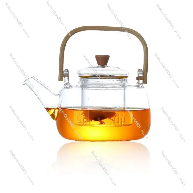 

Glass Teapot Heat-Resistant Borosilicate Boiling Thickened Bamboo Handle Household Tea Set WF