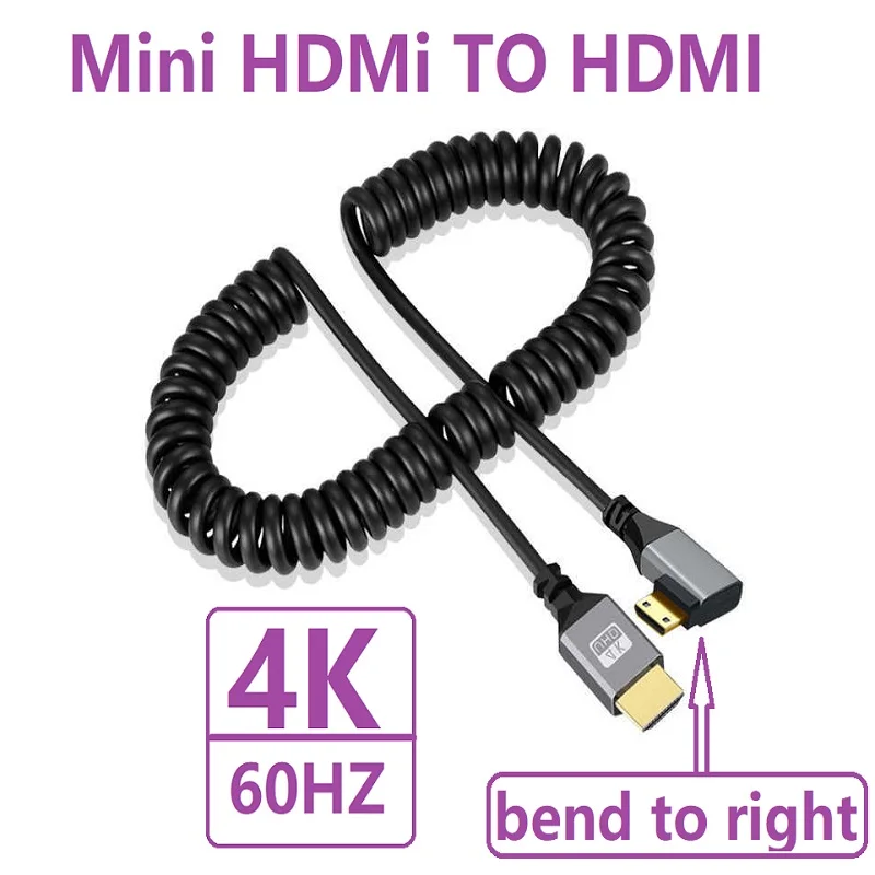 Câble spiralé flexible mâle vers mâle, compatible MINI et Micro HDMI vers HDMI, rallonge enroulée, prise 4K, 4K, 60Hz, 0.5-2.4m