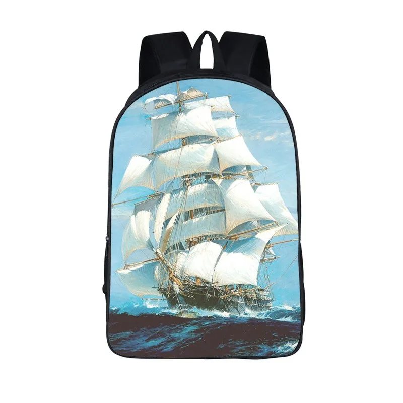 Oil Painting Art Sailboat Printing Young Men Travel Storage Bag Teenagers Boys Girls School Bags Laptop Bag Casual Backpacks