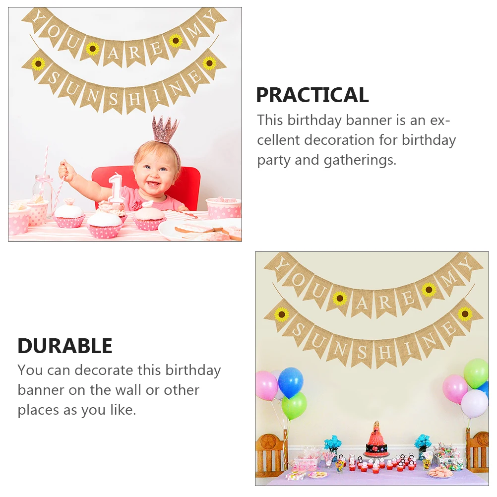 

1 set Birthday Party Banner Decorative Flag Home Wall Hanging Cloth Bunting Photo Prop Lightweight Themed Gatherings