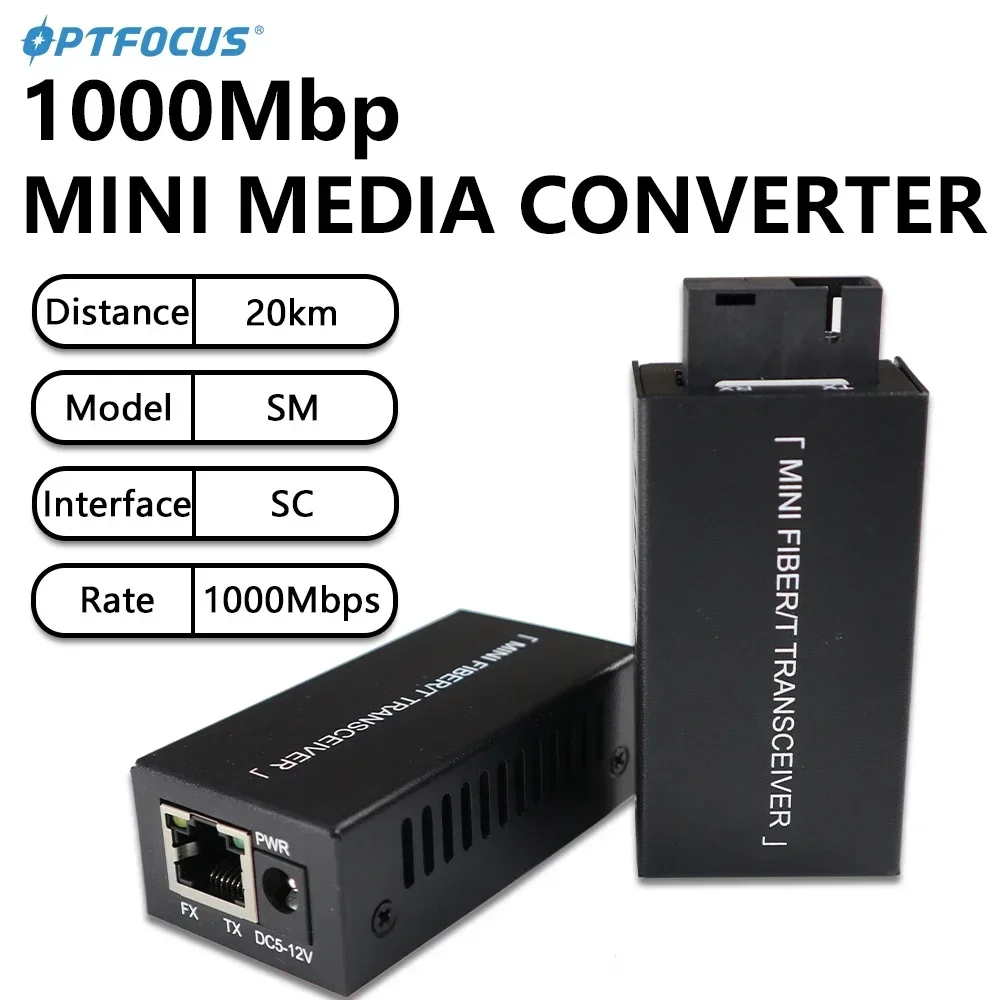 OPTFOCUS 5 Pairs Gigabit Ethernet Mini Media Converter 100/1000M SC Connector Module 20km Fiber Optic Transceiver