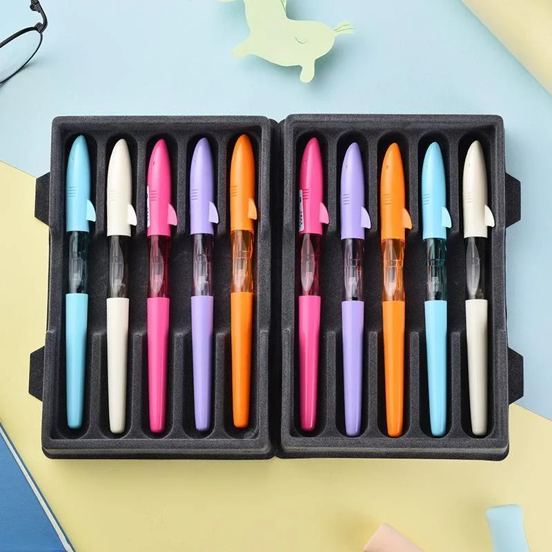 Hot 10 Pcs JINHAO Shark Cute Fountain Pen Replaceable Ink Bag EF 0.38mm Nib Ink Pen Smooth Writing For Students Stationery Set G