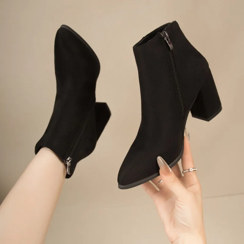 Suede Thick Heel Women's Boots 2024 New Round Head Side Zipper Fashion Casual Mid Heel Short Leg Fashion Boots Women's Boots image 6
