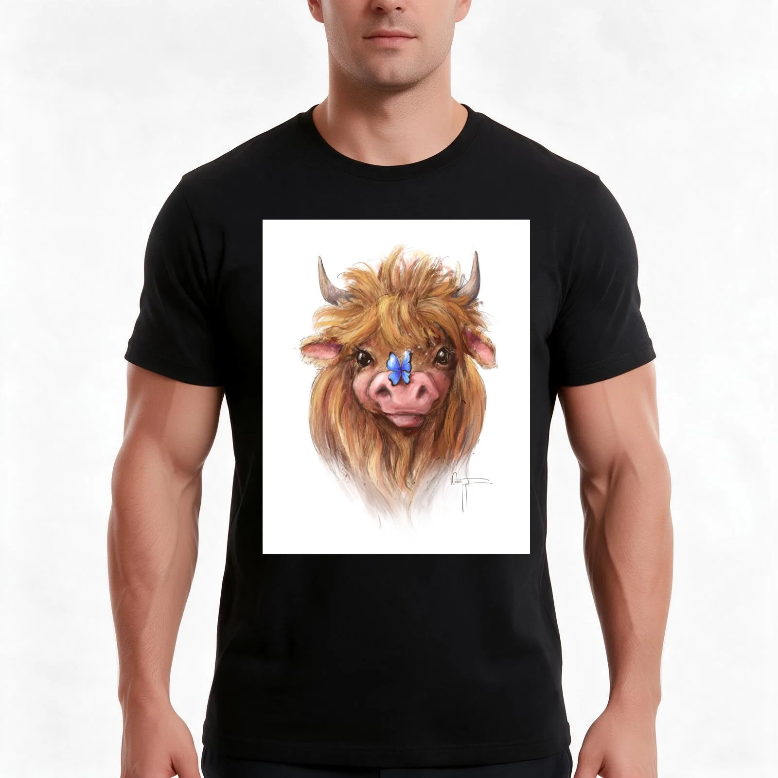 Highland Rendezmoo Cow Animal Art Sheep Incognito by Conni Togel T-Shirt, Summer Casual Cotton Tee, Oversized Streetwear Tops