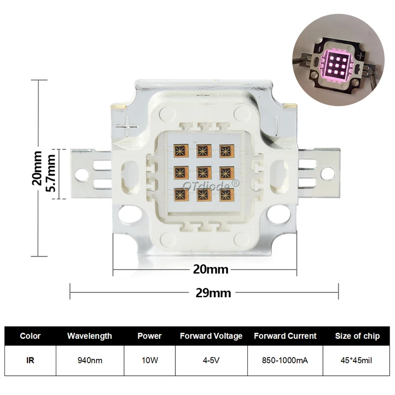 ハイパワーLED赤外線放射温度計,10W,730nm,850nm,940nm,赤外線放射電球,検出センサー