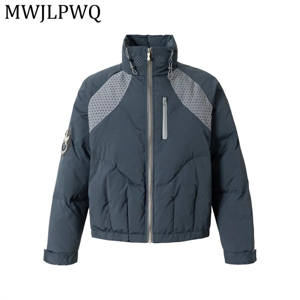 

MWJLPWQ Зимняя модная мужская пуховая куртка в американском стиле с цветными блоками, сетчатыми вставками, свободного кроя, морозостойкая, теплая, с воротником-стойкой, модель 13669