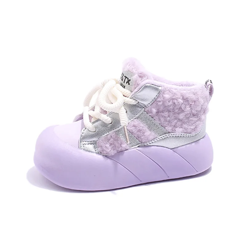 

Winter Girls Short Boots New Plush Warm Fashion Cute Design Kids Snow Boots Non-slip Cotton Lace Up Shoes Size 21-36