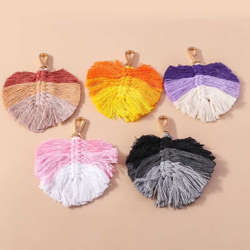 Bohemian Hand knitted Leaf Keychain Tassels Key Ring Pendants for Women Girls Handbag Decor DIY Key Chain Jewelry Gift