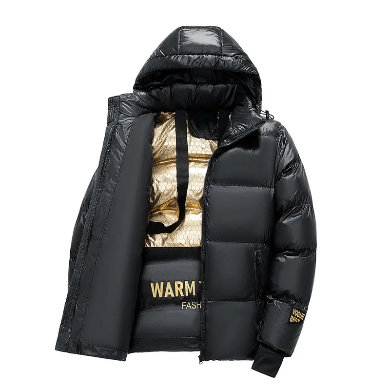 Winter Men's Black Cotton Coat Hooded Loose Fit Jacket Graphene Padded Thickened Warm Cotton Quilted Jacket Puffer Top