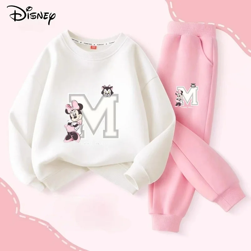 Conjunto de ropa de otoño para bebés y niños, sudadera con estampado de Minnie de Disney, Top y pantalones inferiores, traje de 2 piezas, chándal de algodón