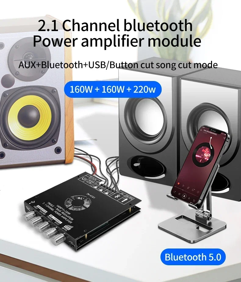 Modulo amplificatore di potenza digitale Bluetooth 2.1 canali 160W+220W TDA7498E Subwoofer tono alto basso