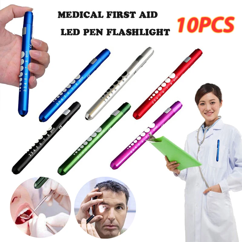 10PCS Pocket Medical Penlight Torch LED Pen Ear Light Flashlight with Eye Pupil Gauge for Doctor Nurse Emergency First Aid A2
