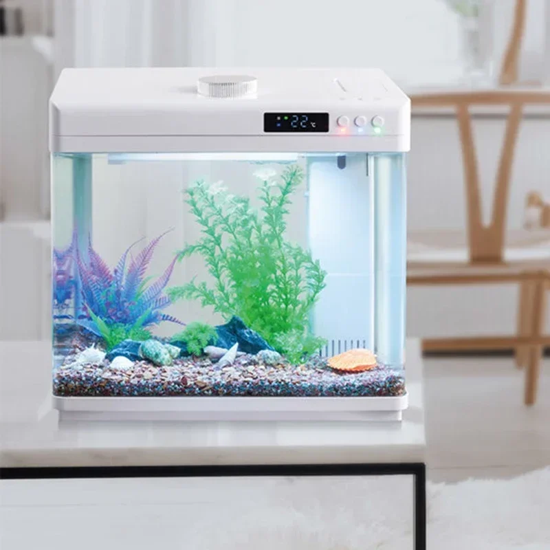 

Modern Smart Fish Tank Small Ecological Aquaponic Plants Shrimp Goldfish Bowl Led Light Glass Waterproof Pecera Incubator Items