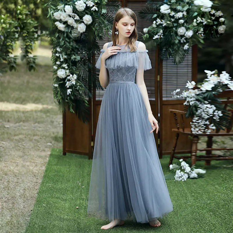 Robe de demoiselle d'honneur bleue J108, manches longues, pour fête et mariage, nouvelle collection 2024