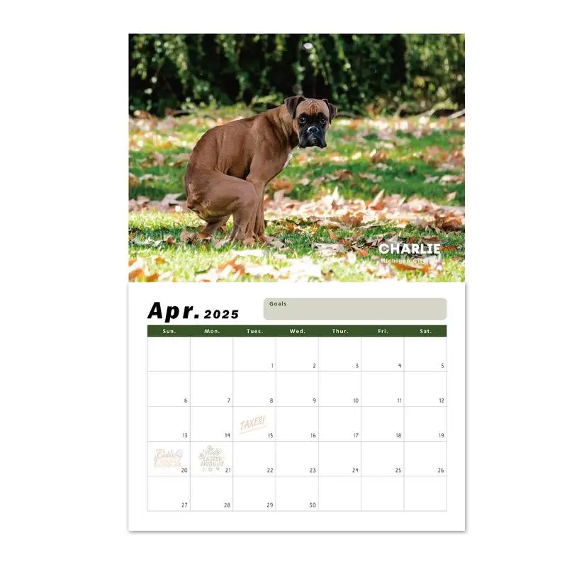 ユニークなうんち犬のカレンダー、家族プランナー、いたずらカレンダー、ペット愛好家、面白いアート、8.27x11.22インチ、2025