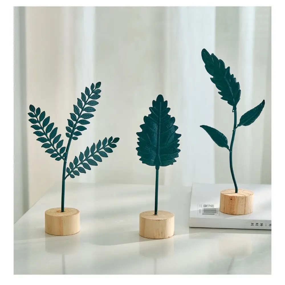 Wood Base Home Decoration Ornaments Sunflower Leaves Butterfly Flower Shape Metal Art Ornaments Gold Green Hollow Out